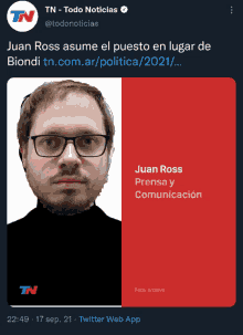 a picture of juan ross is displayed on a twitter web app