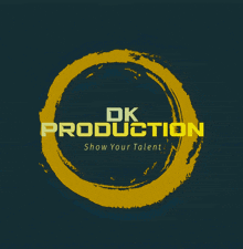 a logo for dk production showing a yellow circle