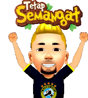 a cartoon of a man wearing a black shirt that says tetap semangat