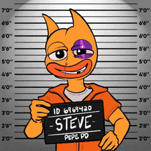 a cartoon character holding up a sign that says steve pepe pd