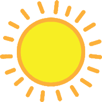 a cartoon drawing of a yellow sun with orange rays