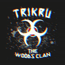 a t-shirt with a biohazard symbol and the words trikru the woods clan