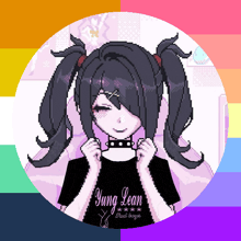 a pixel art drawing of a girl wearing a yung lean shirt