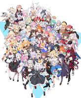 a large group of anime characters are gathered in a circle