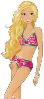 a barbie doll is wearing a pink and green bikini top