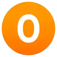 an orange circle with a white letter o in it