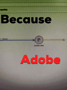 a computer screen that says because adobe on the bottom