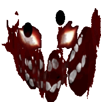 a drawing of a monster 's face with red eyes and sharp teeth