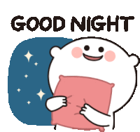 a cartoon character is holding a pillow and saying good night