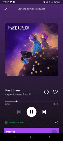 a screenshot of a music app playing past lives