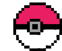 a pixel art drawing of a pokemon ball with a red top and a black border .