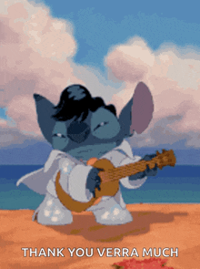 a picture of a cartoon character playing a guitar with the words thank you herra much below it