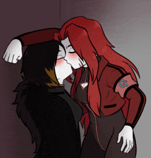 a drawing of two women kissing with one wearing a armband with the letter u on it