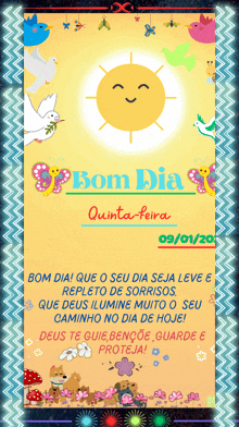 a greeting card that says bom dia quinta-feira