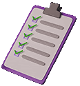 a purple clipboard with a checklist on it