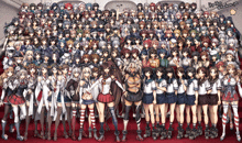 a large group of anime characters are lined up in a line