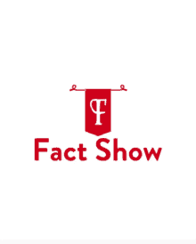 a logo for the fact show with a red banner