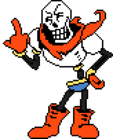 a pixel art drawing of papyrus from undertale giving a thumbs up .