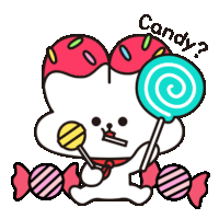 a cartoon character holding a lollipop with the word candy written on it