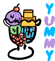 a colorful drawing of a sundae with the words yummy below it