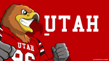 a cartoon eagle wearing a red utah jersey