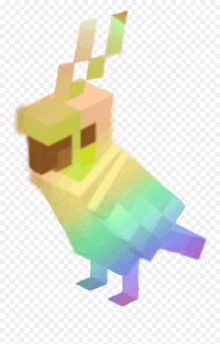 a pixel art of a rainbow colored bird