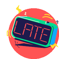 a colorful alarm clock with the word late written on it