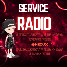 a poster for service radio permanent = 10k + 200 songs free