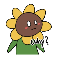 a cartoon drawing of a sunflower with the word why written below it