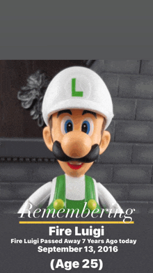 a poster for fire luigi passed away 7 years ago