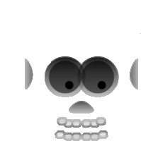 a cartoon skull with braces and a sad face