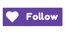 a purple button with a heart and the word follow on it