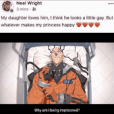 a picture of a man laying in a hospital bed with the caption " my daughter loves him i think he looks a little gay "