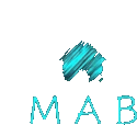 a logo for a company called mab with a blue house on it