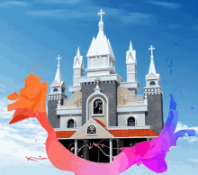 a church with a red roof and a white cross on top