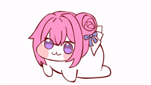 a drawing of a pink haired girl with purple eyes