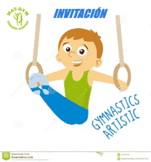 a cartoon of a boy doing gymnastics on the rings