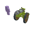 a green cannon with a purple cube in the background