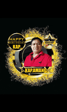 a picture of a man in a red shirt with the words happy birthday kap