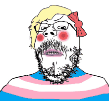 a drawing of a man with a beard wearing glasses and a pink bow on his head