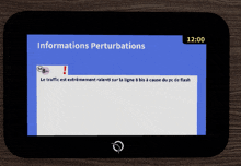 a screen that says information  perturbations at 12:00