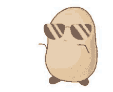 a cartoon potato wearing sunglasses is dancing .