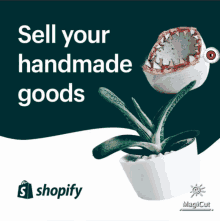 a sign that says sell your handmade goods with a plant