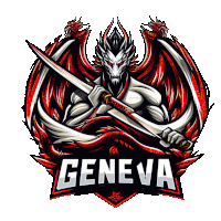 a logo with a dragon holding a sword and the word geneva