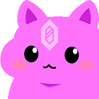 a cartoon drawing of a pink cat with a diamond on its forehead