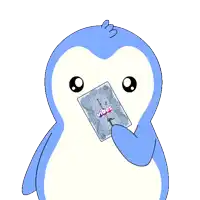a cartoon penguin is holding a card with the number 13