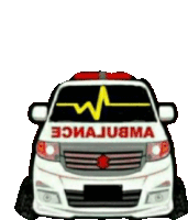 a white ambulance with a heartbeat on the windshield