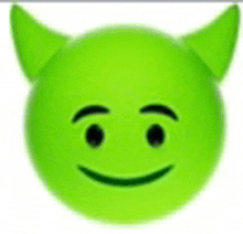 a green devil emoji with horns and a smile on it .