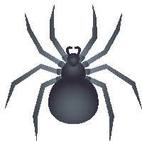 an illustration of a black spider with the letter c on its head