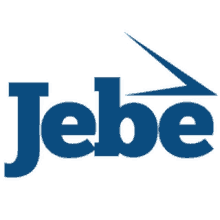 a blue jebe logo with an arrow pointing down